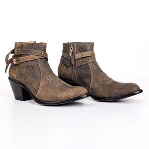 Shyanne Women Country Western Cowgirl Distress Taupe Leather Ankle Boots sz 6.5